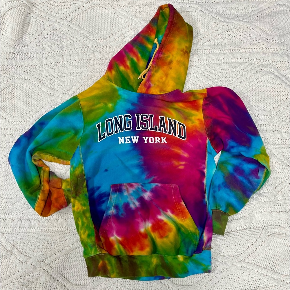 Long Island New York MV Sport Pro-Weave Tie-Dye Hoodie in Rainbow Shades